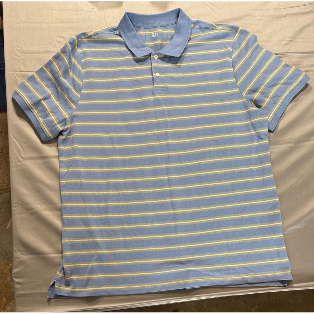 Gap Mens Short Sleeve Polo Shirt Blue Yellow Striped XXL GP011729 NWT